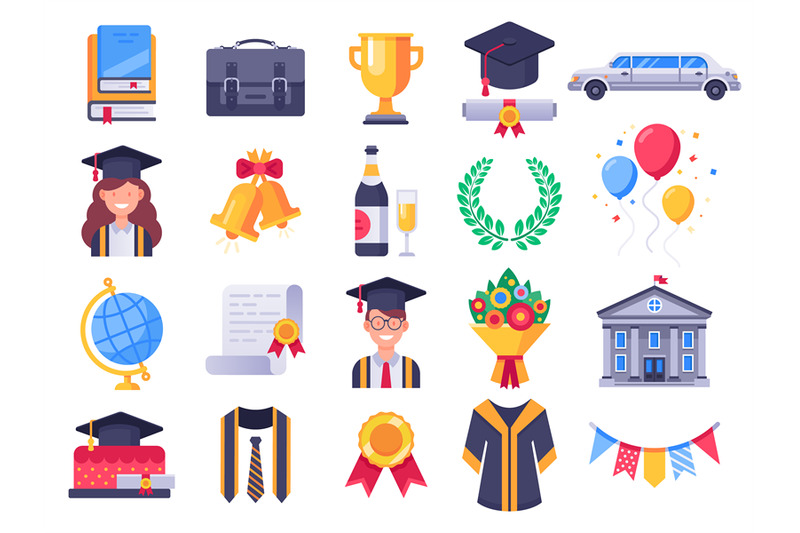 graduation-day-icons-college-graduate-students-party-graduation-cap