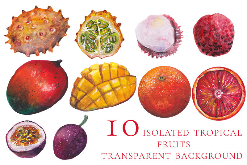 10-isolated-watercolor-tropical-fruits