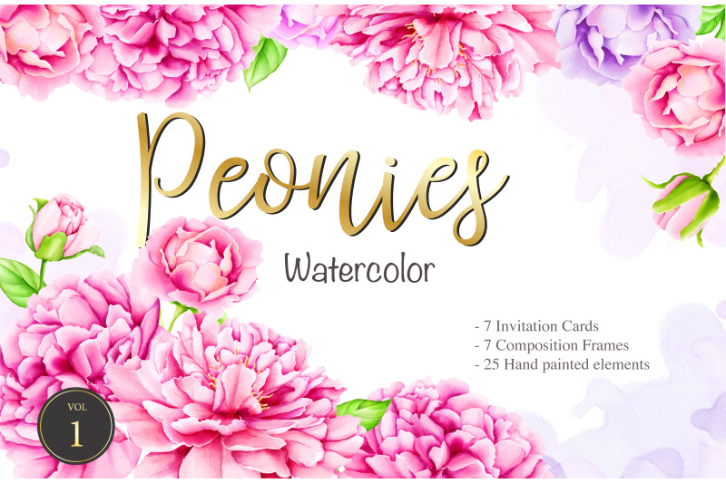 watercoclor-peony-invitations-and-frames-set