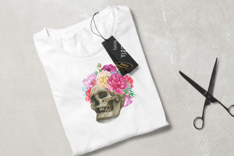 skulls-with-flowers-human-skull-boho-style
