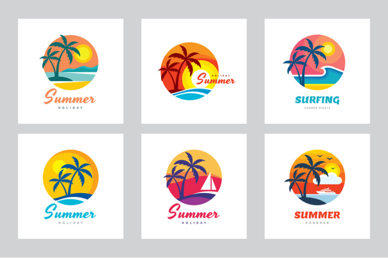 tropical-summer-holiday-logo-set