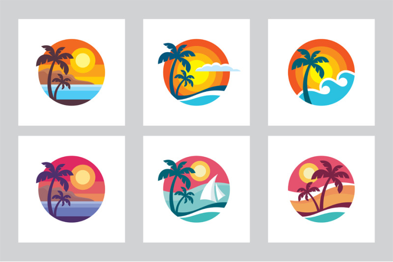 summer-tropical-nature-logo-set