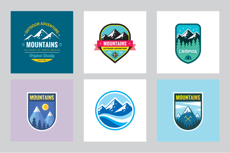mountains-camping-logo-badge-set