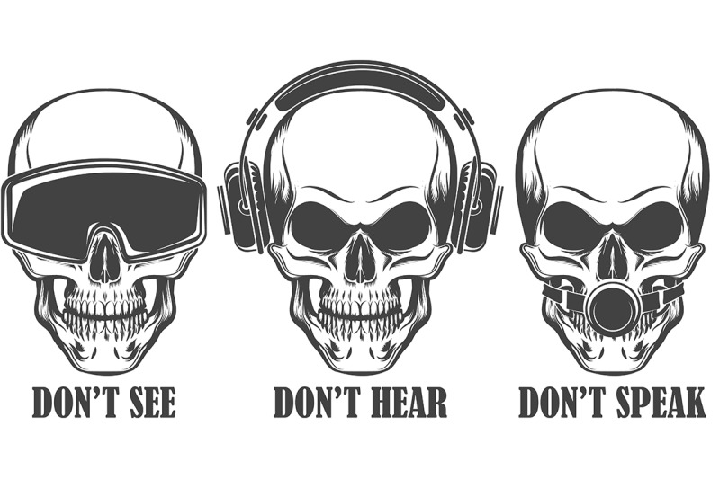 three-human-skulls-in-headphones-virtual-reality-headset-and-ball-gag