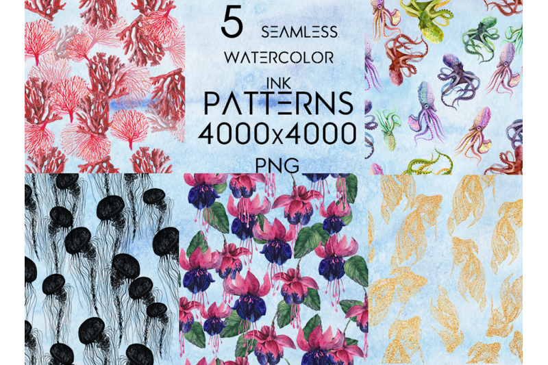 5-seamless-patterns-in-ink-and-watercolor-sea-theme