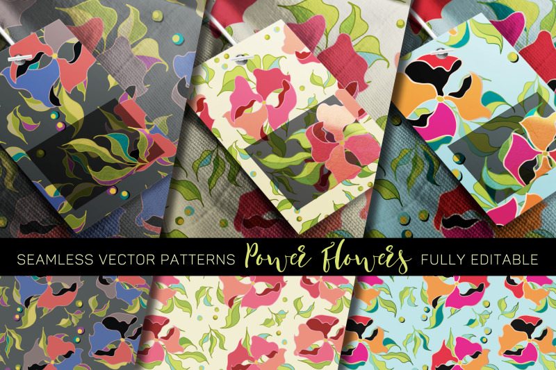 quot-power-flowers-quot-vector-patterns-fully-editable