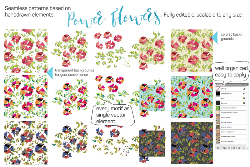quot-power-flowers-quot-vector-patterns-fully-editable