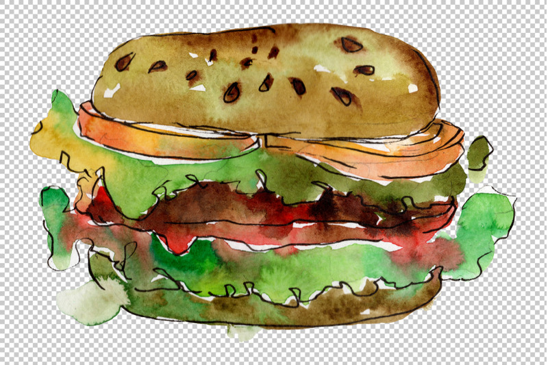 european-hamburger-watercolor-png