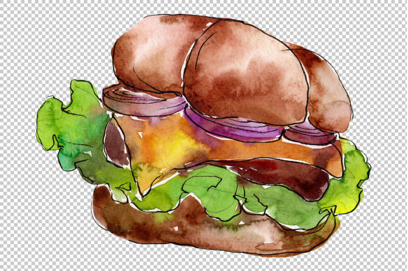 european-hamburger-watercolor-png