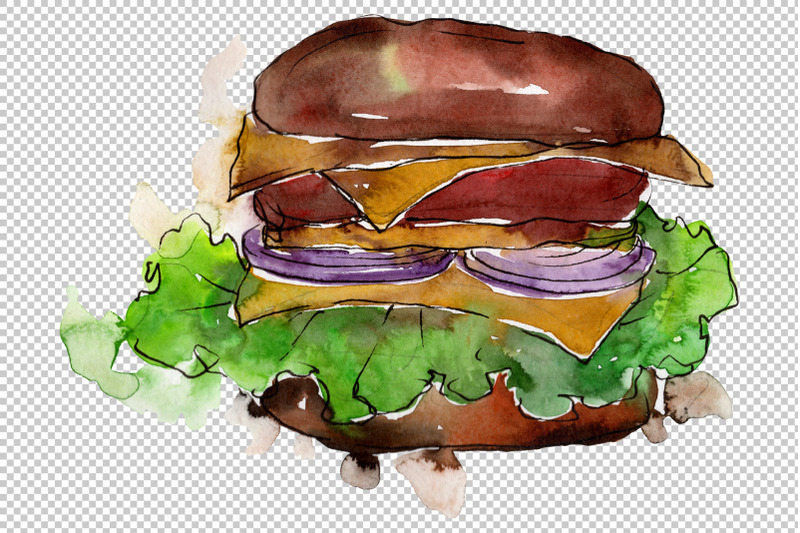 european-hamburger-watercolor-png