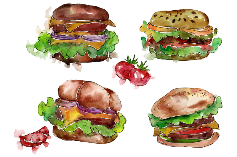 european-hamburger-watercolor-png