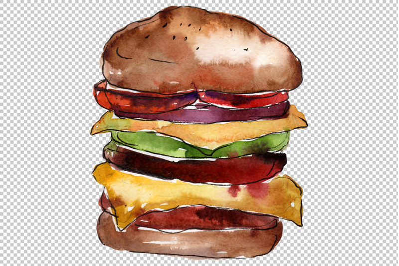 hamburger-black-crunchy-watercolor-png