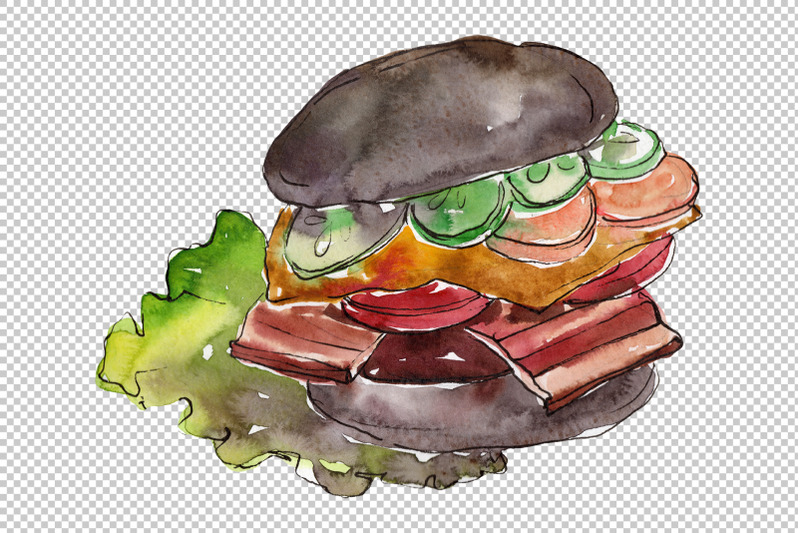 hamburger-black-crunchy-watercolor-png