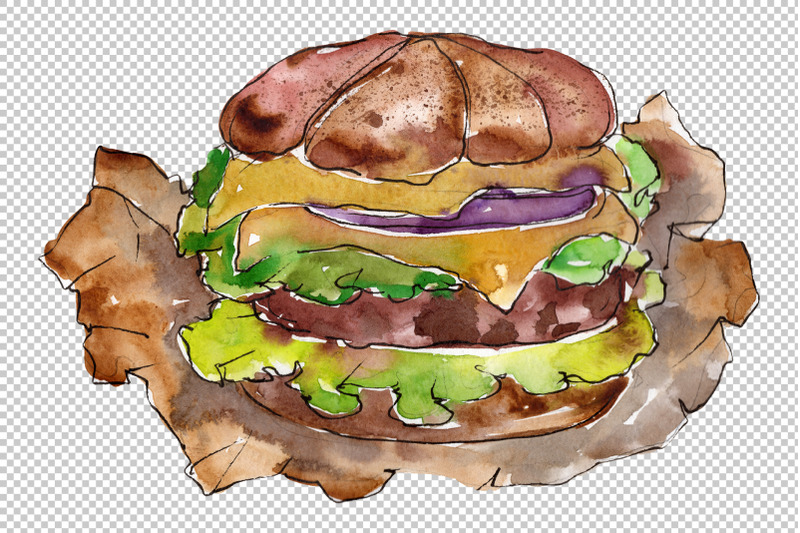 hamburger-black-crunchy-watercolor-png