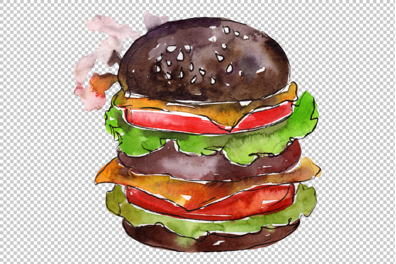 hamburger-black-crunchy-watercolor-png