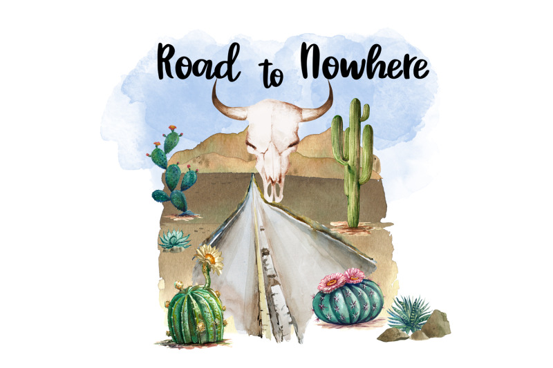 road-to-nowhere-desert-watercolor-clipart-sublimation-file
