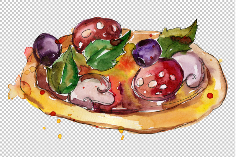 pizza-margherita-watercolor-png