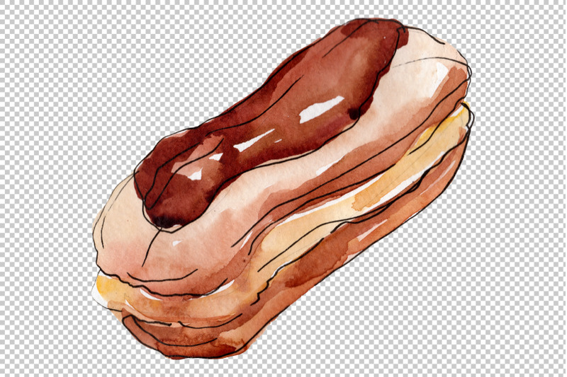 dessert-cake-with-chocolate-and-croissant-watercolor-png