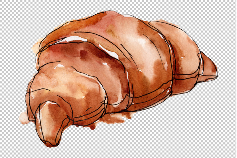 dessert-cake-with-chocolate-and-croissant-watercolor-png