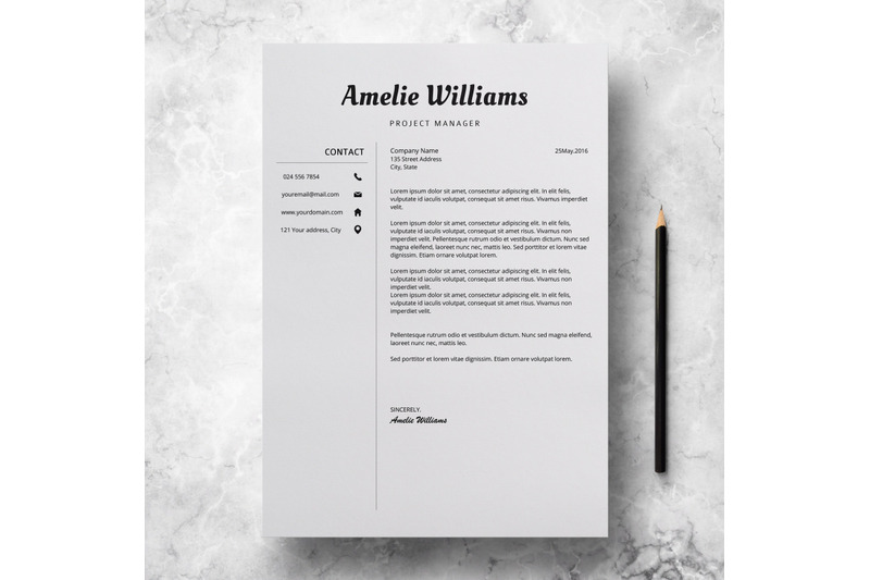 Modern Resume Template Professional Cv Design Amelie By Lucatheme Thehungryjpeg Com