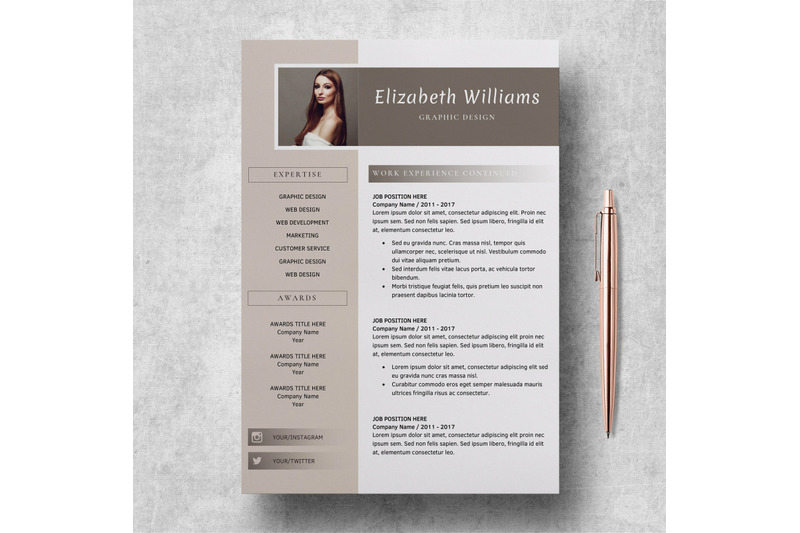 Resume Template For Word And Pages Cv Template Elizabeth By Lucatheme Thehungryjpeg Com