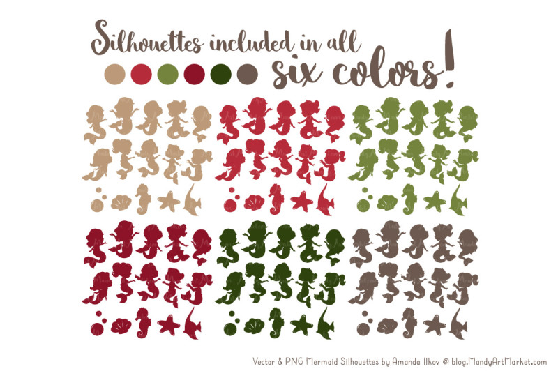 sweet-mermaid-silhouettes-vector-clipart-in-christmas