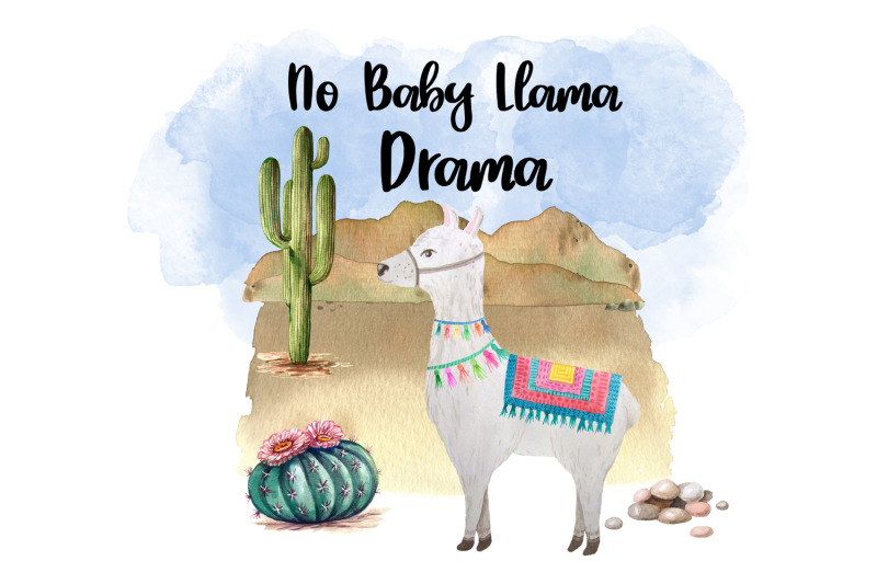 no-baby-llama-drama-llama-watercolor-clipart