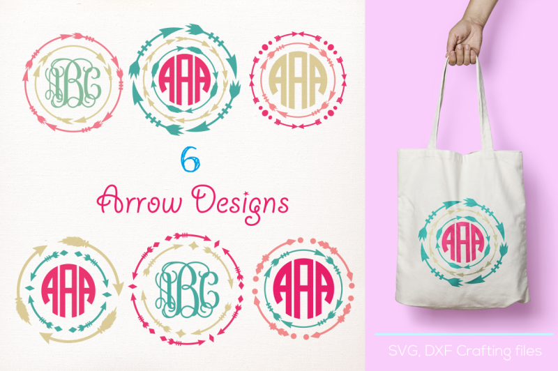 Arrow Monogram Frames Svg cutting file, arrow Designs SVG, DXF, Cricut Design Space, Silhouette ...