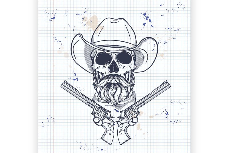 sketch-skull-with-cowboy