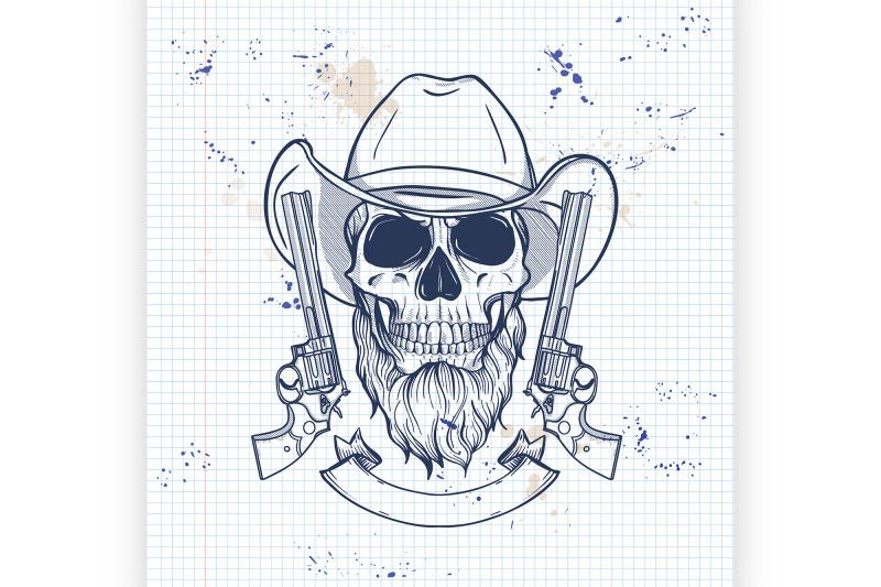 sketch-skull-with-cowboy