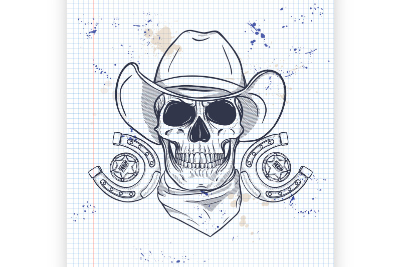 sketch-skull-with-cowboy