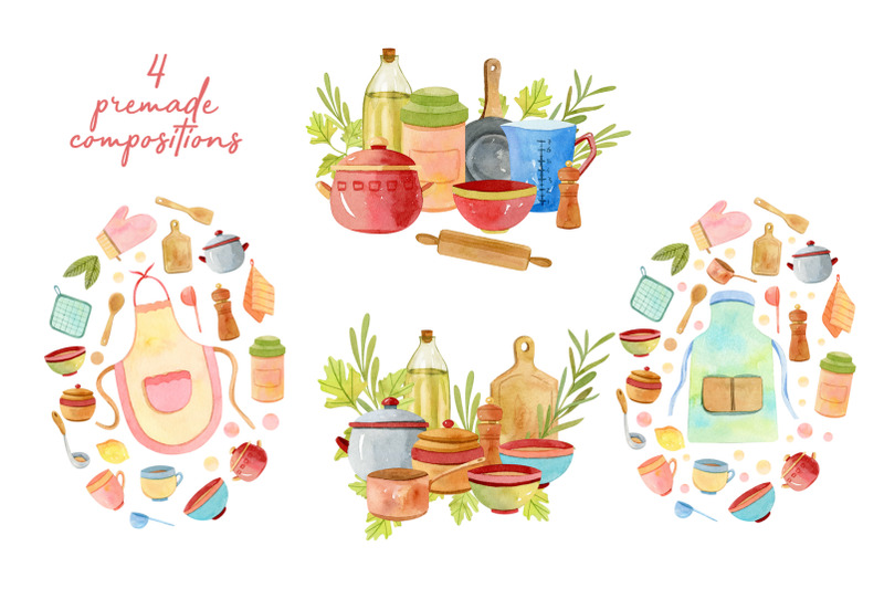 Kitchen Utensils Watercolor Clipart. Graphic by sabina.zhukovets