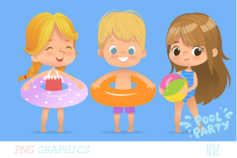 Boys Pool Party Clipart Vector PNG