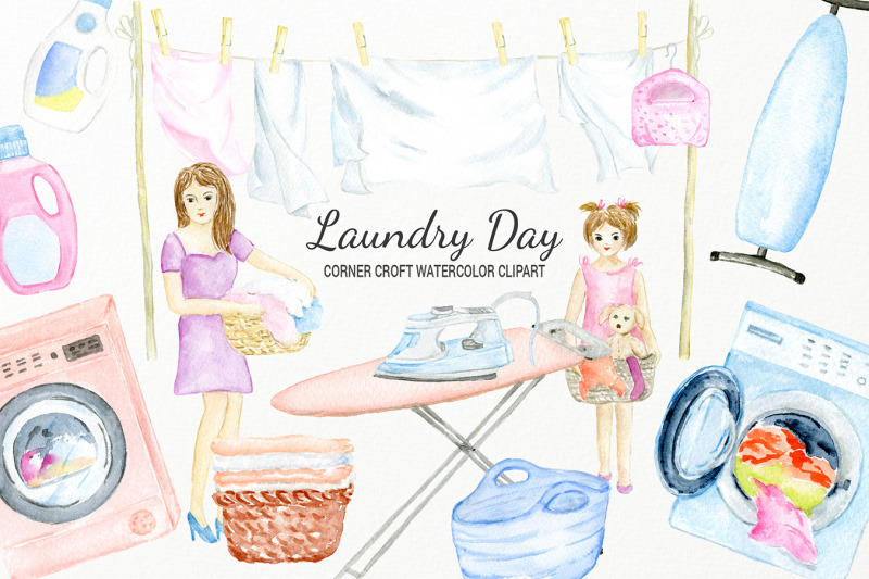 watercolor-laundry-day-clipart-for-instant-downloadwatercolor-laundry