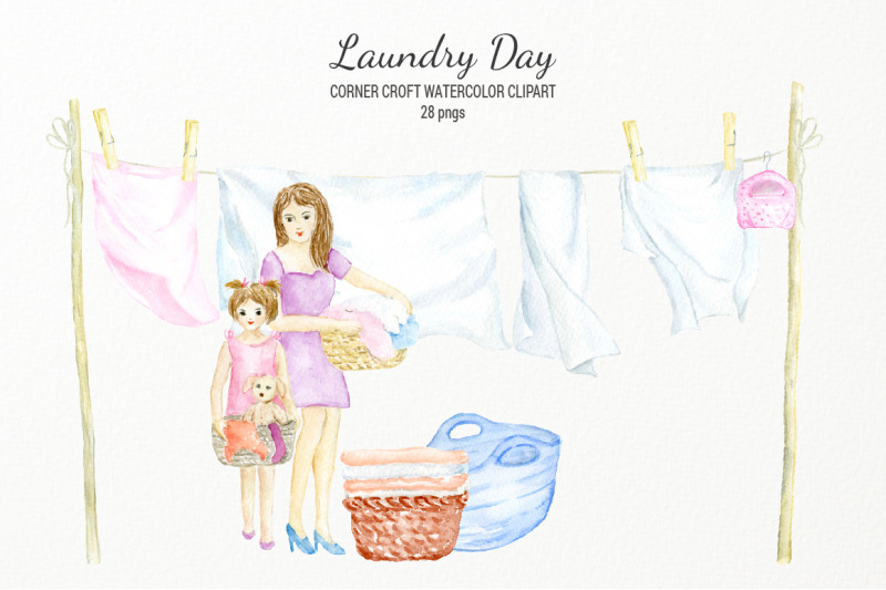watercolor-laundry-day-clipart-for-instant-downloadwatercolor-laundry