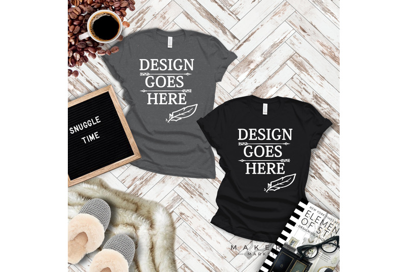 Download T Shirt Mock Up Bella Canvas T Shirts 3001t T Shirt Mockup Mega Bun By The Makers Market Thehungryjpeg Com