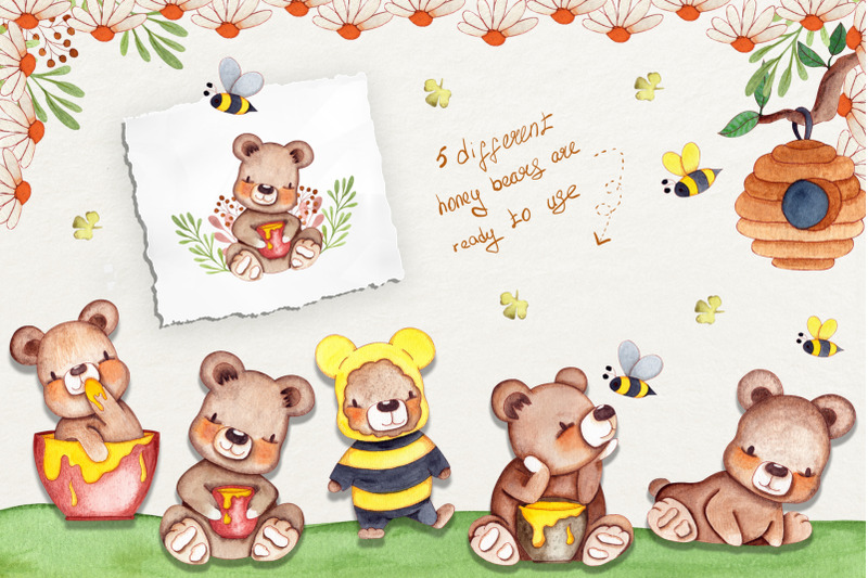 honey-bears-watercolor-collection