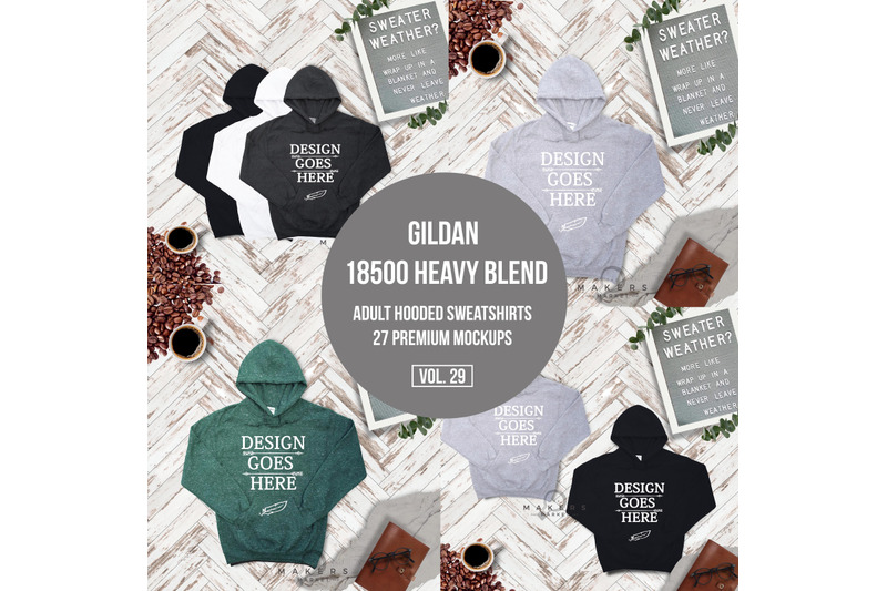 Download Hoodie Mock-up, Gildan 18500 Sweaters/ 27 Mockups/ Hooded Sweater Down By The Makers Market ...