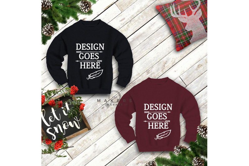Neon Unisex Crew Neck Sweater Flat Lay Gildan 18000 White MOCKUP Digital Download Christmas