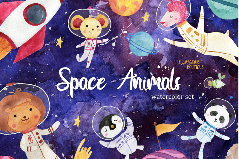 space-animals-watercolor-clipart