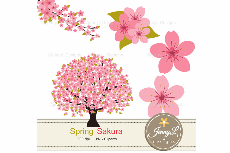 Cherry Blossoms Digital Paper And Sakura Clipart By Jennyl Designs Thehungryjpeg Com