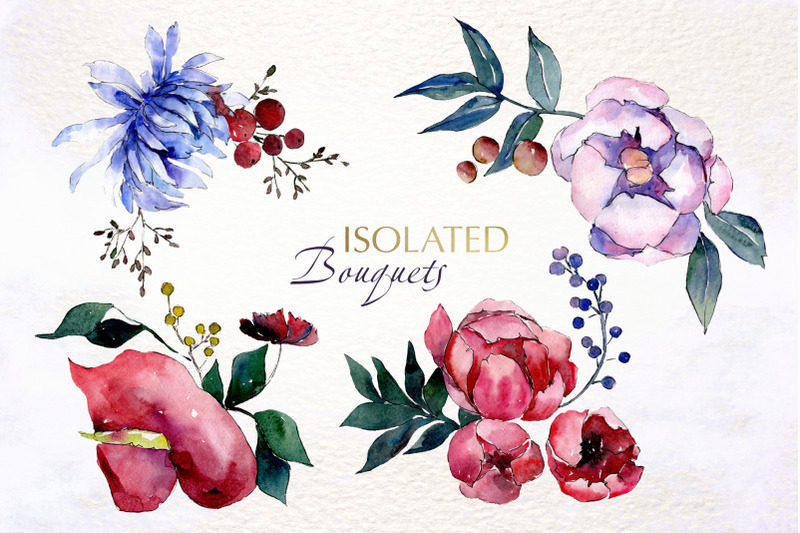 Bouquets with flowers Watercolor png By MyStocks | TheHungryJPEG.com