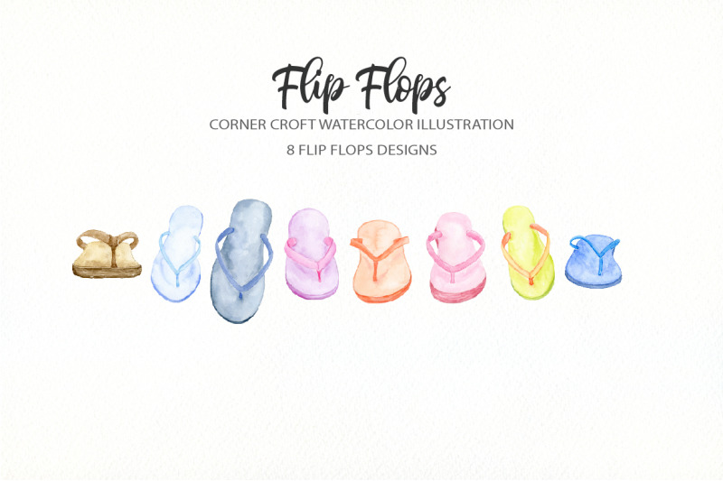 Watercolor Flip Flops Clipart By Cornercroft | TheHungryJPEG