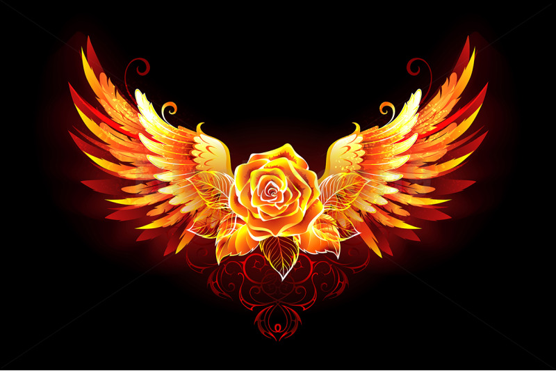 Fire Rose with Wings By blackmoon9 | TheHungryJPEG.com