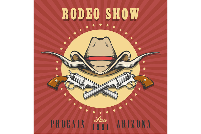 rodeo-show-emblem-with-cowboy-hat-and-revolvers