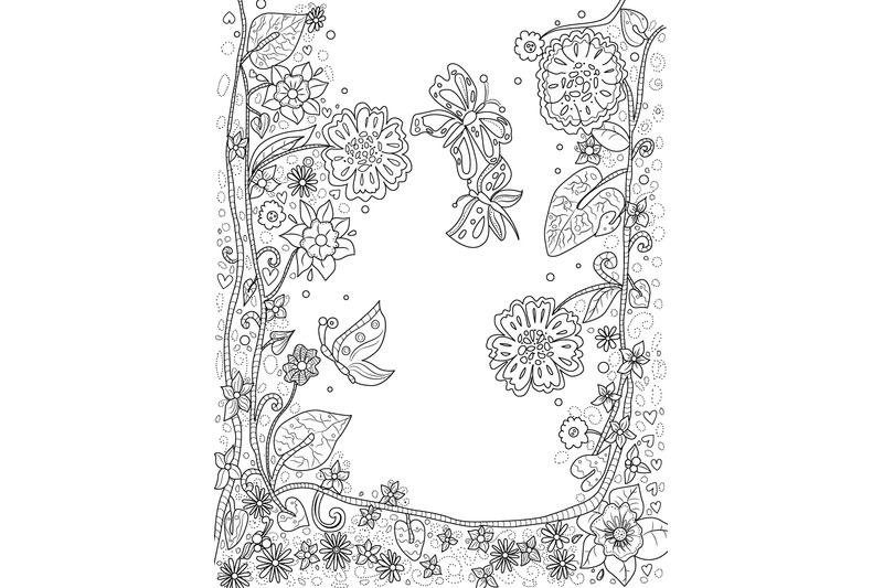 digital-coloring-book-page-flowers-and-butterflies