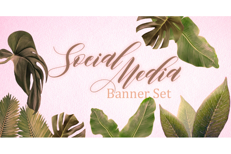 set-of-premade-social-media-banners-with-copy-space-and-green-leaves