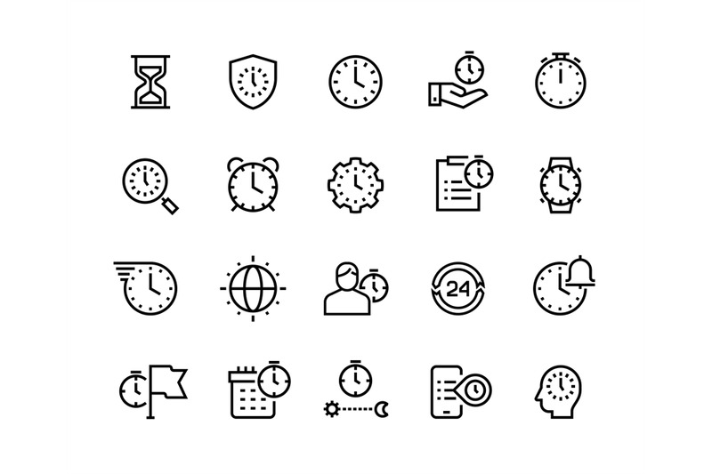 time-management-line-icons-stopwatch-alarm-and-hourglass-thin-vector