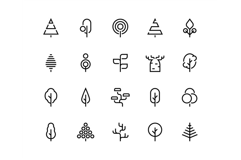 trees-line-icons-simple-minimalist-plants-organic-geometric-abstract