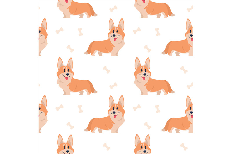 seamless-corgi-pattern-cartoon-home-pet-set-of-cute-puppies-for-prin